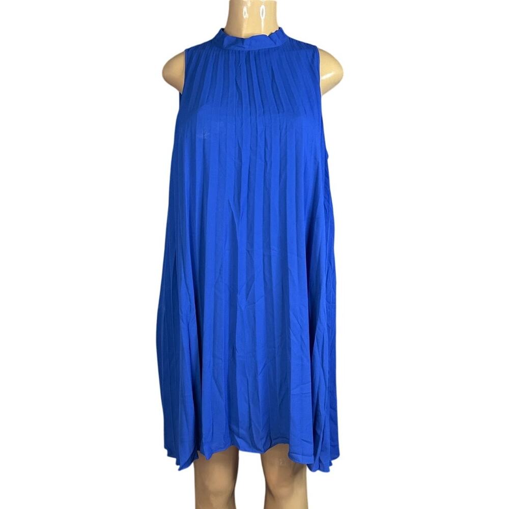 Daniel Cremieux Fem Meets Flow Sleeveless Pleated Dress Blue Size 10 NWT